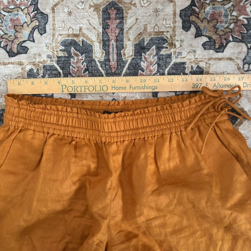 J.Crew Burnt Orange Linen Herringbone Smocked Waist Bow Shorts Resort Sz Medium - Picture 7 of 12